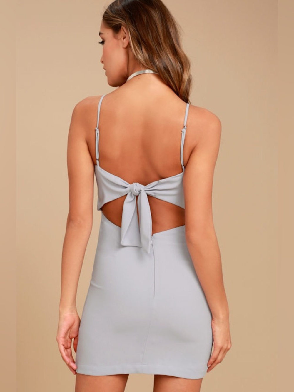 Lulus Toast to Life Pearl Gray Tie Back Mini Dress Size S